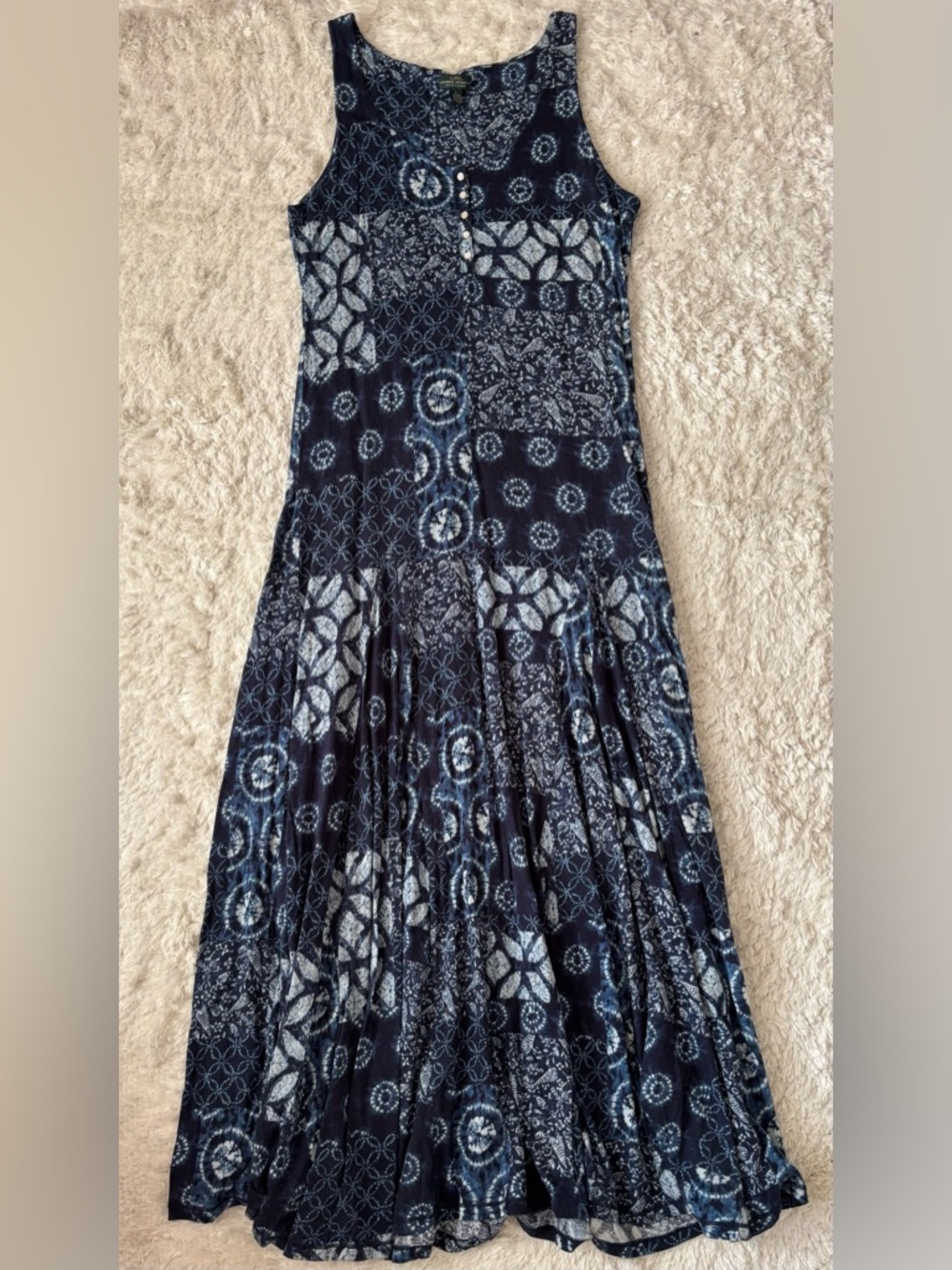 Lauren Ralph Lauren Navy and White Patterned Maxi Skirt